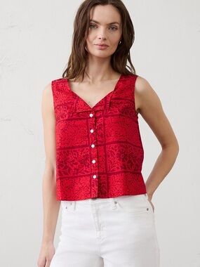 NWT Banana Republic Red Floral Button Down Sleeveless Blouse XS Preppy Chic